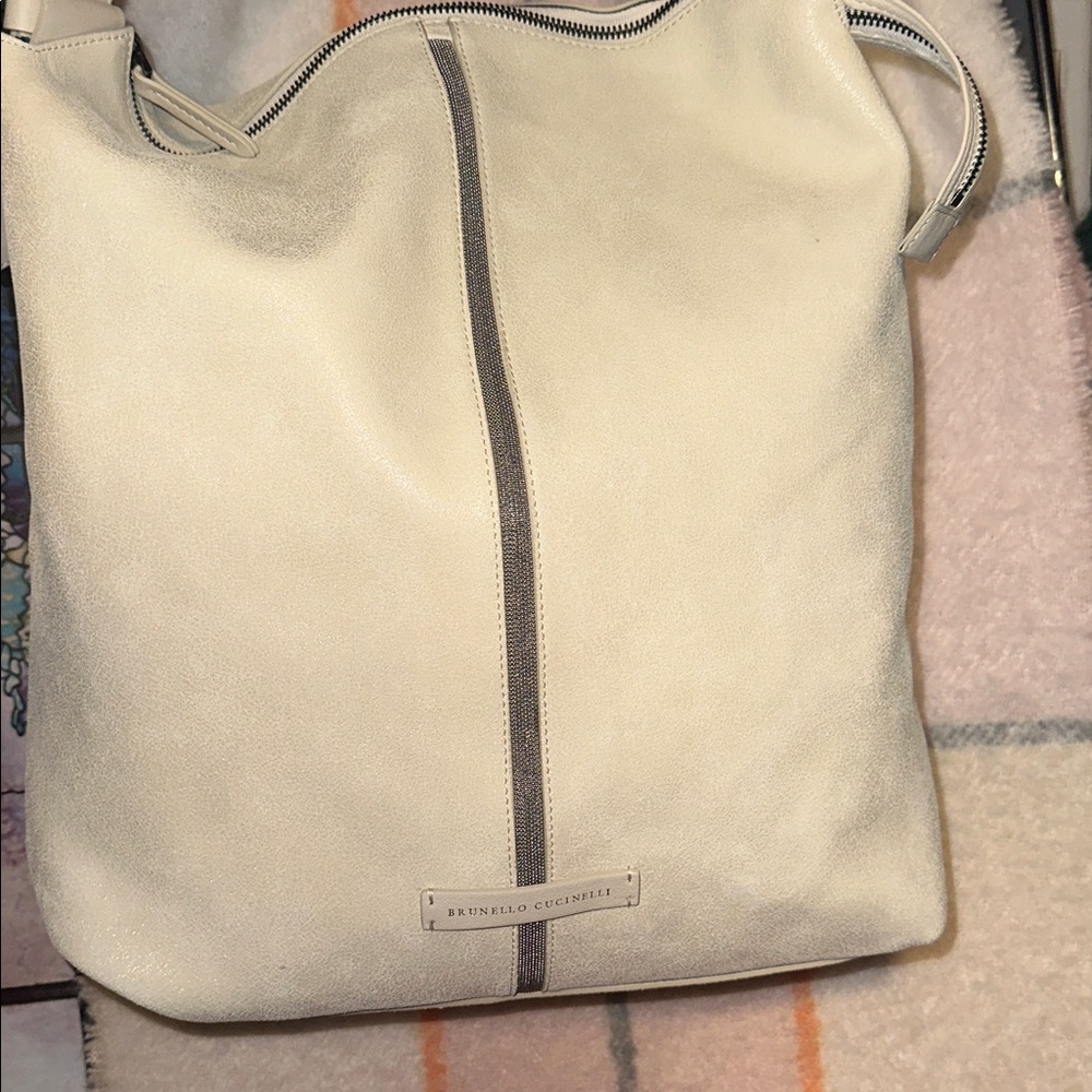 Brunello Cucinelli Women off-white leather shoulder bag Monili Buffered leather